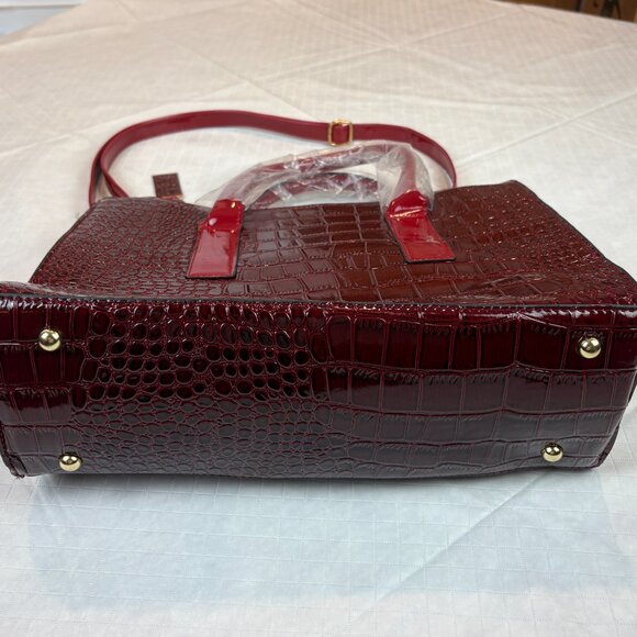 Burgundy and Red Faux Crocodile Embossed patent leather top handle Crossbody Bag - Picture 16 of 16